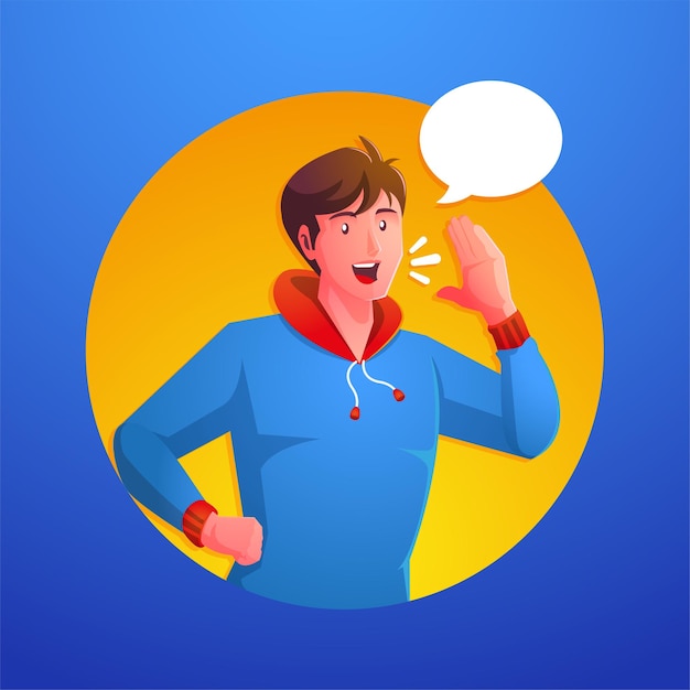 screaming man talking with speech bubble