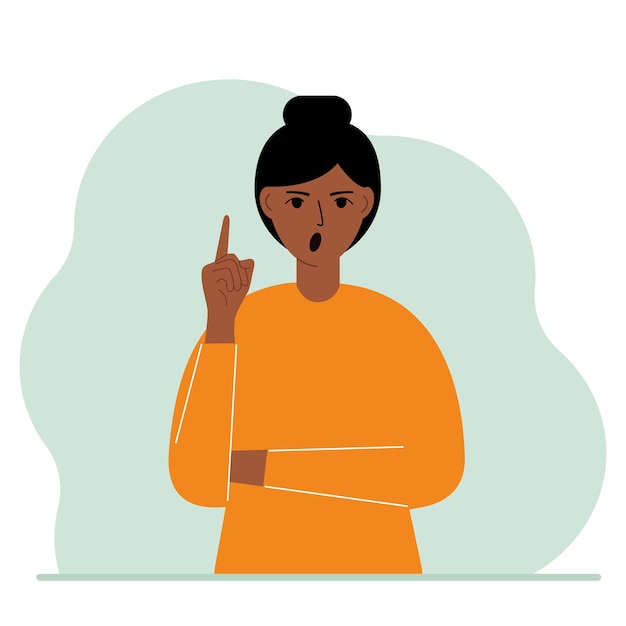 Screaming woman holding his index finger up. Vector