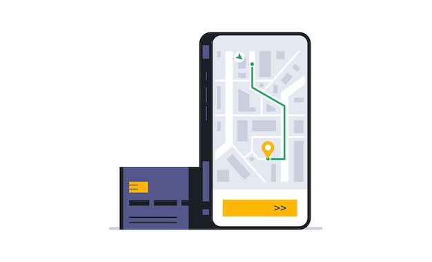 Screen of the menu for ordering a taxi delivery Payment for the order through a mobile application using a bank card Safe payment phone app smart device digital Vector illustration