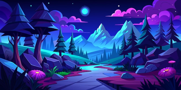 Vector a screenshot of a mountain landscape with mountains and trees