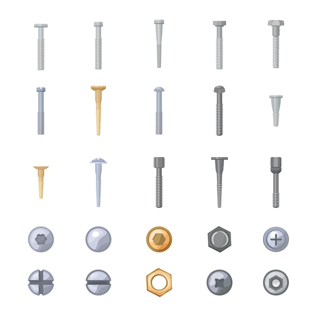 Screwbolt icons set cartoon vector Head screw