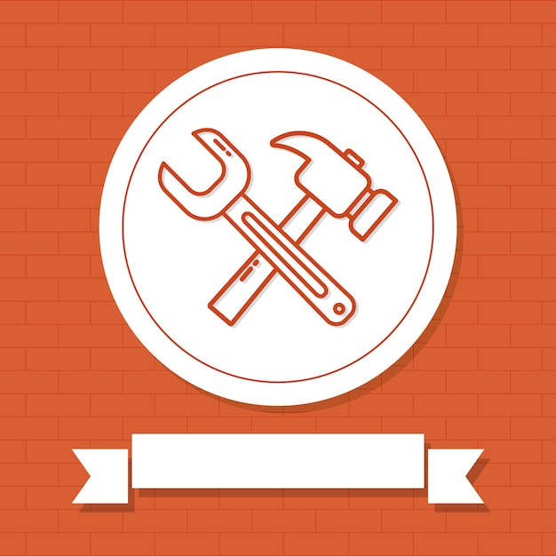 Screwdriver and hammer illustration with decorative ribbon