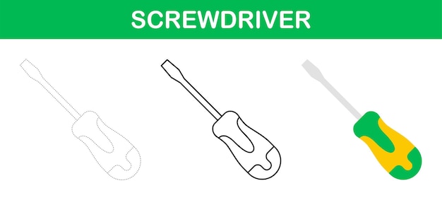 Screwdriver tracing and coloring worksheet for kids