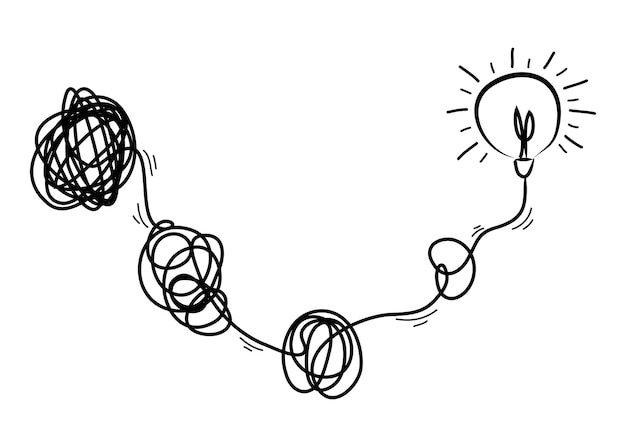 scribble line doodles the concept of transition from complicated to simple with bulb lamp