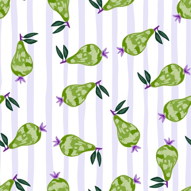 Scribble pears seamless pattern Hand drawn fruits botanical backdrop Naive art style