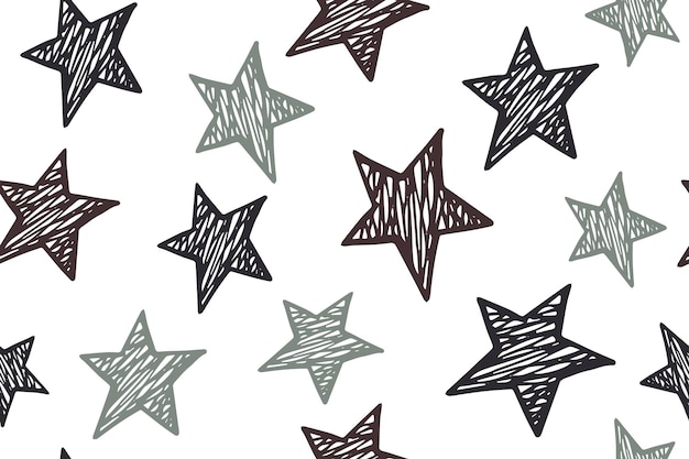 Scribble stars grunge vector seamless pattern Cosmos background