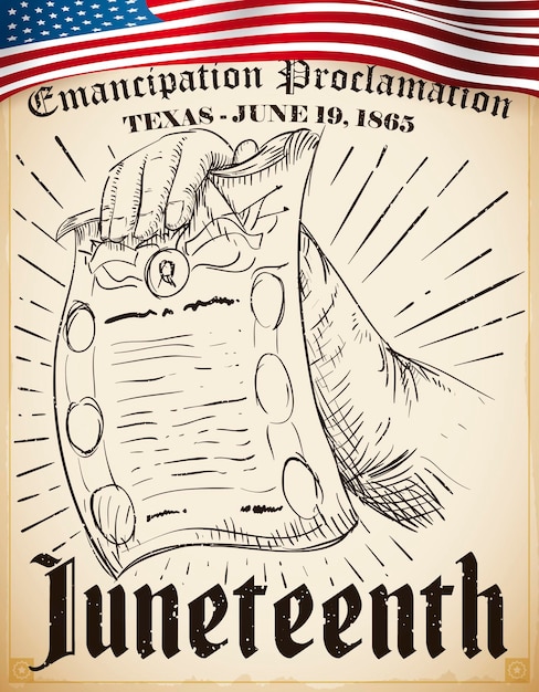 Scroll with Emancipation Proclamation drawing for Juneteenth celebration