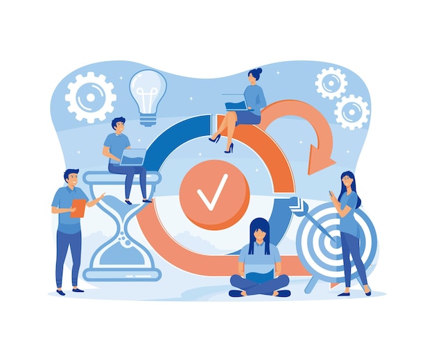 Scrum Framework concept Scrum process diagram as agile software development scheme Business meeting Project management work cycle flat vector modern illustration