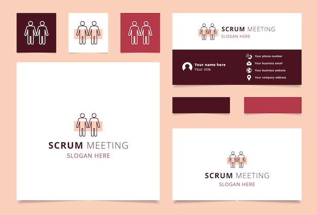 Scrum meeting logo design with editable slogan Business card and branding book template