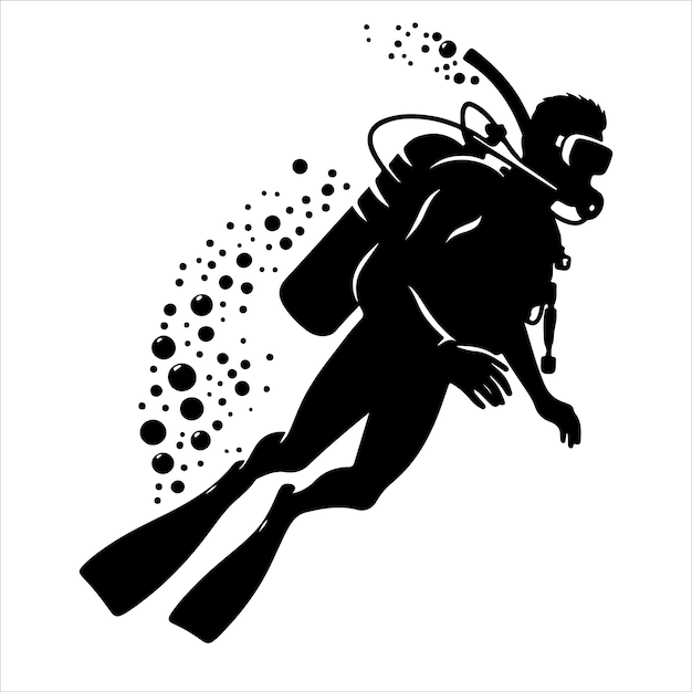 Scuba diving silhouette vector illustration on white background