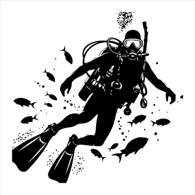 Vector scuba diving silhouette vector scuba diver silhouette illustration on white background