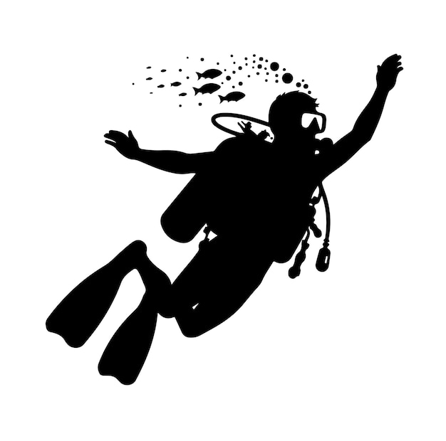 Vector scuba diving silhouettes vector illustration