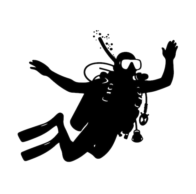 Vector scuba diving vector silhouette