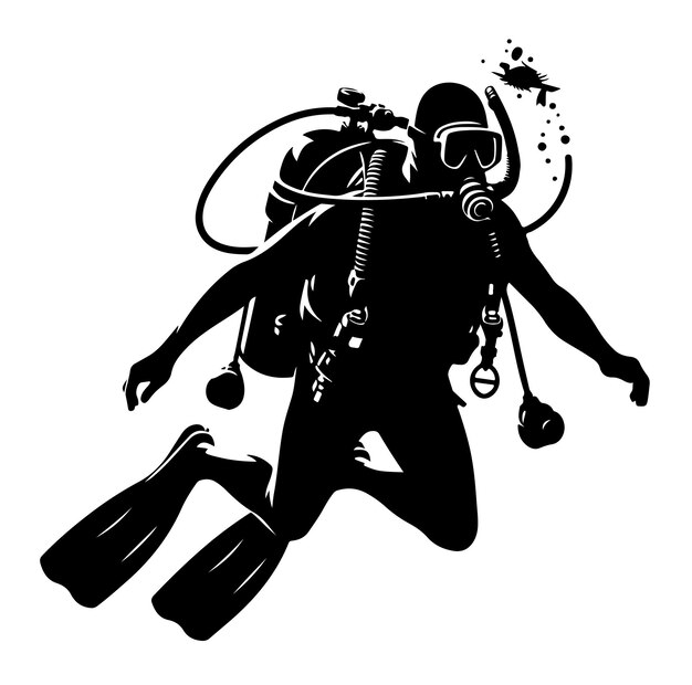 Vector scuba diving vector silhouette