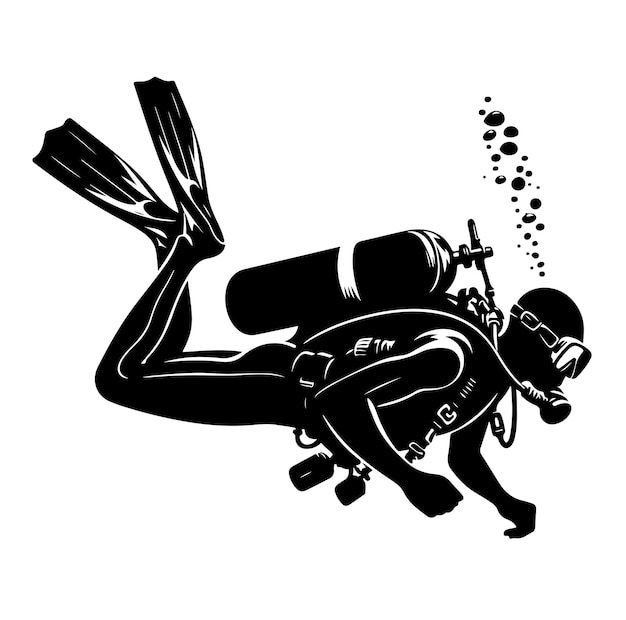 Vector scuba diving vector silhouette