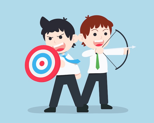 SD Business Man standing and holding a shield in the form of a target And colleagues held a bow