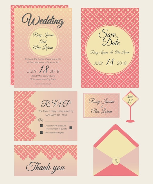 Se of invitation cards with elements