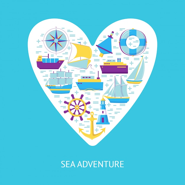 Sea adventure elements on heart