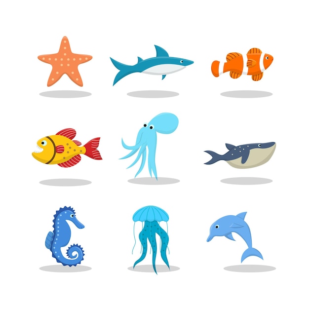 Sea animal cartoon character collection