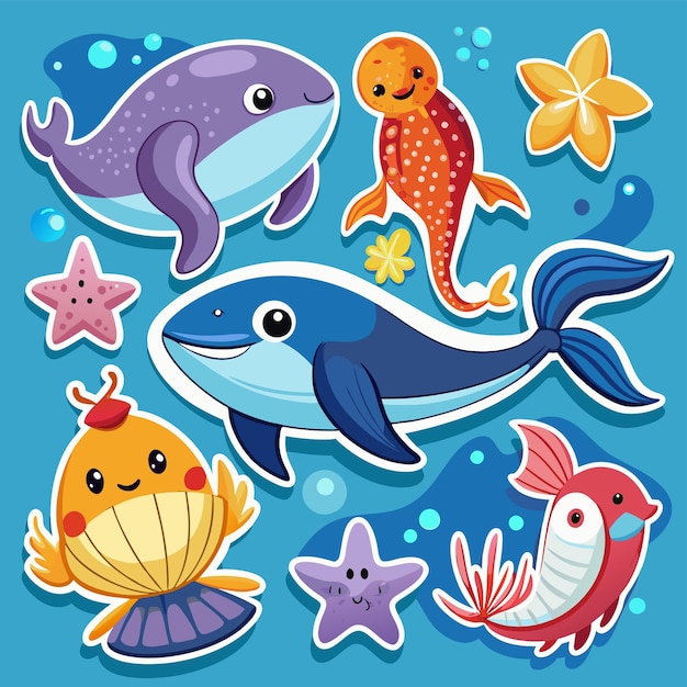 Vector sea animal sticker pack