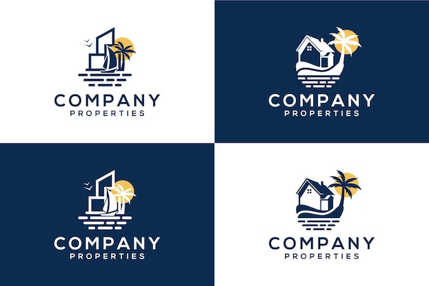 Sea, boat or sail, and building logo for properties company