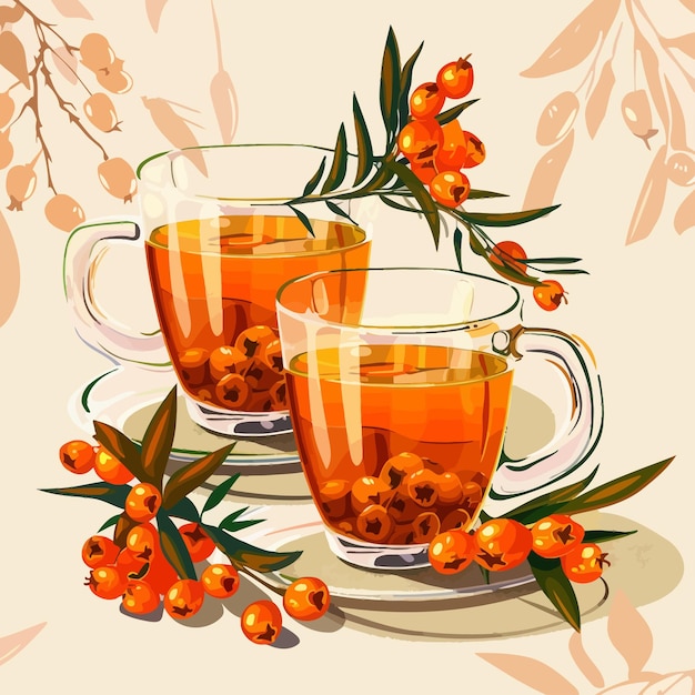 Vector sea_buckthorn_tea_in_a_glass_cups