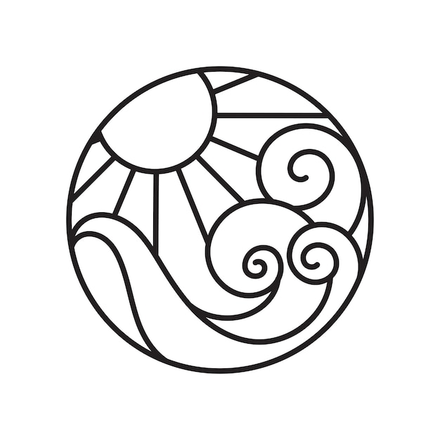 sea circle line logo with big waves