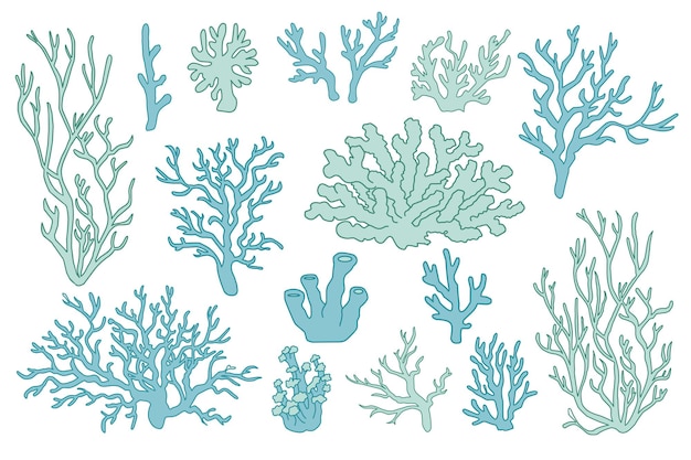 sea corals and seaweed black silhouette vector isolated