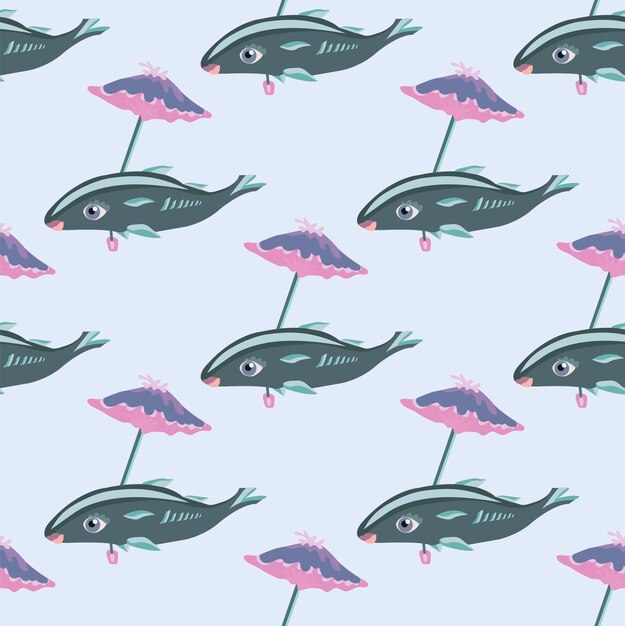 Sea fish under the umbrella Seamless pattern vector illustration