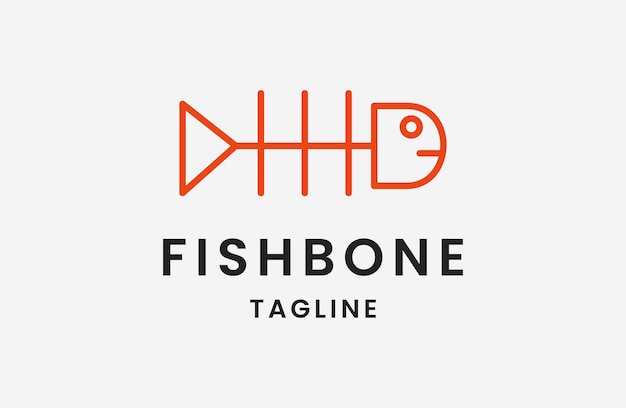 Sea Food fish bone Logo Design Template line art icon .