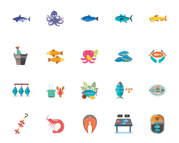 Sea food icon set