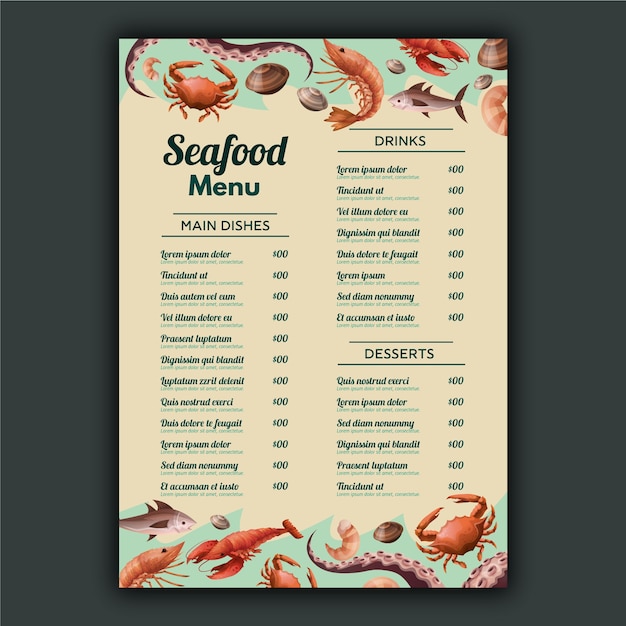 Vector sea food menu template