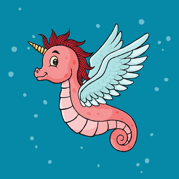 Sea horse unicorn, Hand drawn, Vector