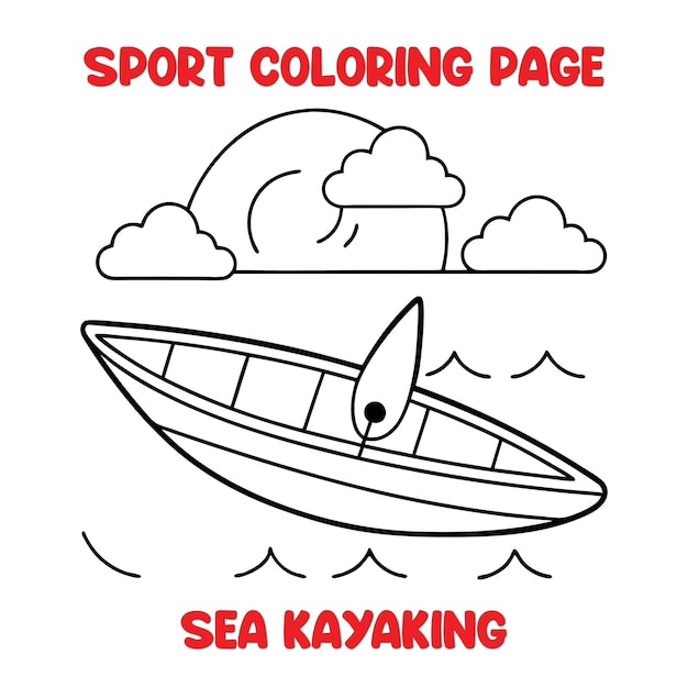 Vector sea kayaking vector line art illustration coloring book for children