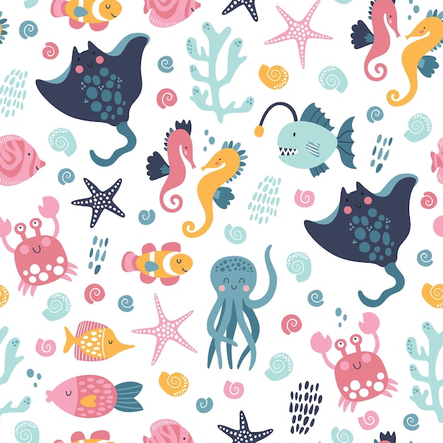 Sea life cute  pattern.