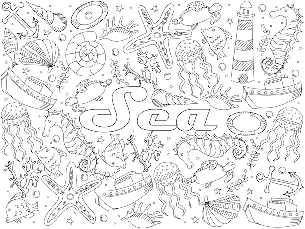 Sea line art design vector illustration