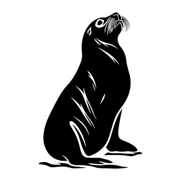 Sea lion silhouette black white sketch art