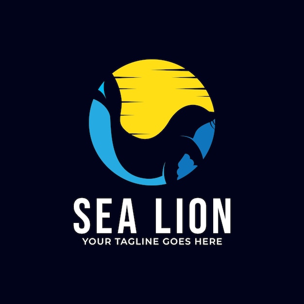 sea lion and sun logo icon vector template.