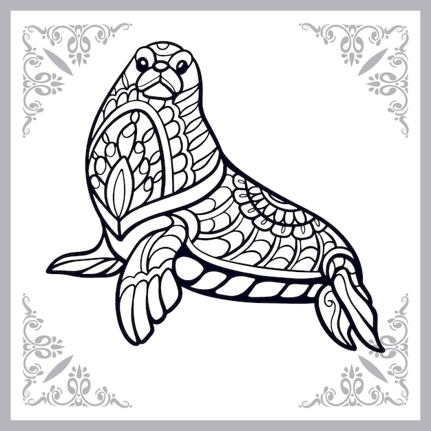 Sea lion zentangle arts isolated on white background