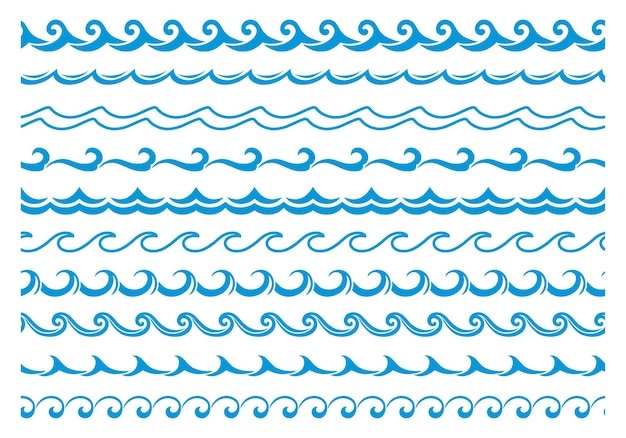 Sea and ocean blue wave water surf border frames