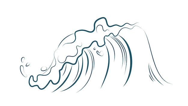 Vector sea or ocean curls and swirls of tide storm waves line sketch