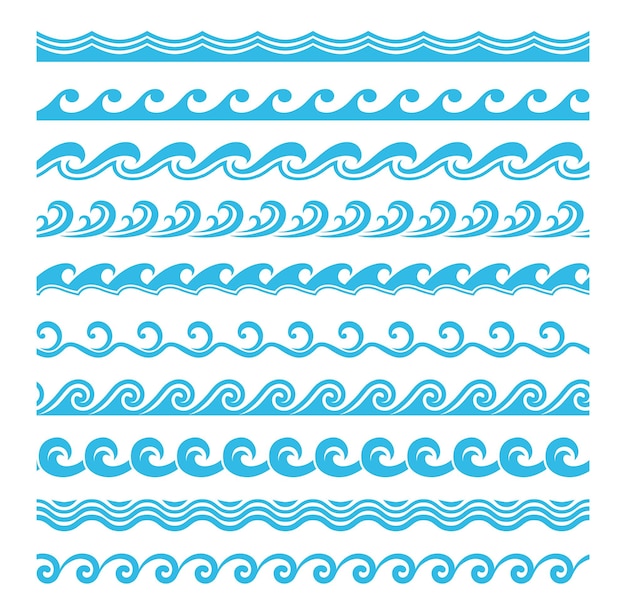 Sea and ocean wave line patterns or dividers