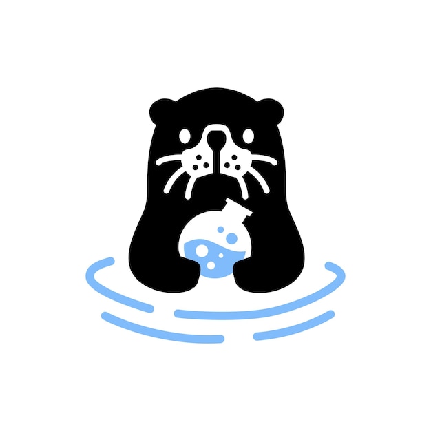 Sea Otter Lab Laboratory Logo Vector Icon Illustration