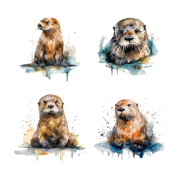 Sea Otter watercolor paint collection