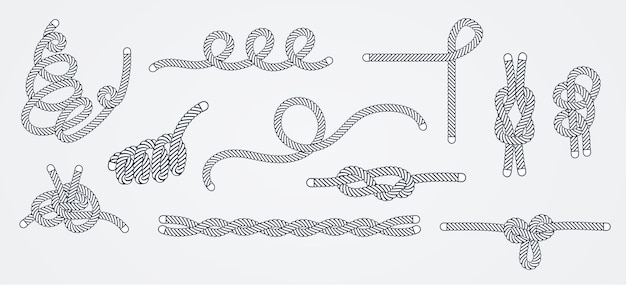 Sea rope knots and loops set vector illustration isolated