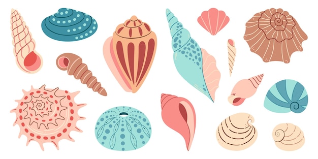 Sea shell sink cartoon set flat design illustration