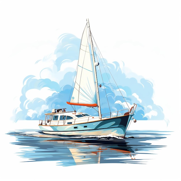 Vector sea ship yacht sailboat water sail boat ocean vector illustration travel transportation adventure