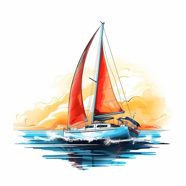 Vector sea ship yacht sailboat water sail boat ocean vector illustration travel transportation adventure