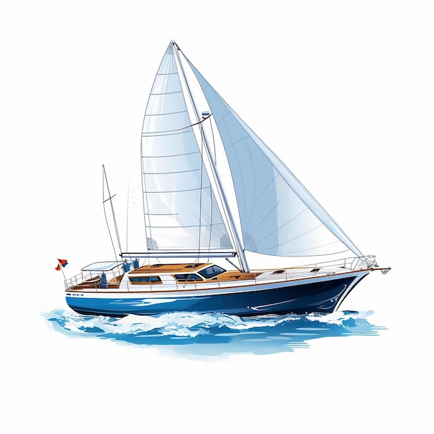 Vector sea ship yacht sailboat water sail boat ocean vector illustration travel transportation adventure