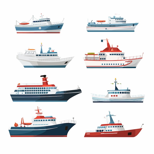 Vector sea_shipping_boats_cartoon_ships_yacht